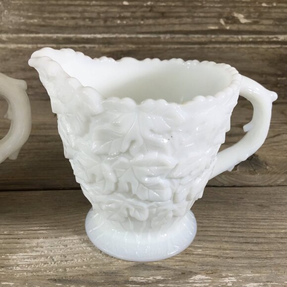 Westmoreland Bramble Maple Leaf Milk Glass Sugar and Creamer - Picture 2 of 10